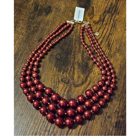 Charter Club Red Imitation Pearl Three-Row Collar Necklace ~ Statement Office - Picture 1 of 6